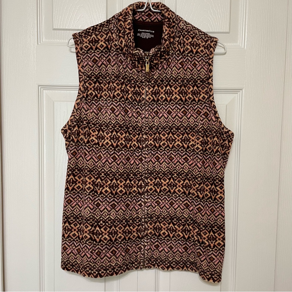 Charter Club Women's Black and Pink Patterned Vest